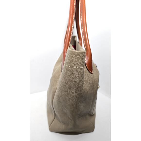 Dooney and Bourke Pebble Grain Logo Lock Tote Shoulder Purse Bag Taupe/Elephant - Picture 1 of 15